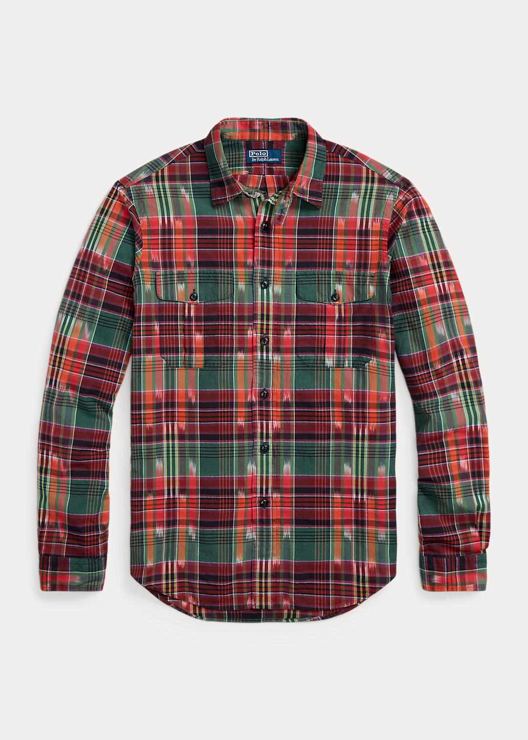 Blue Red and Ecru Indian Madras Button Down Shirt