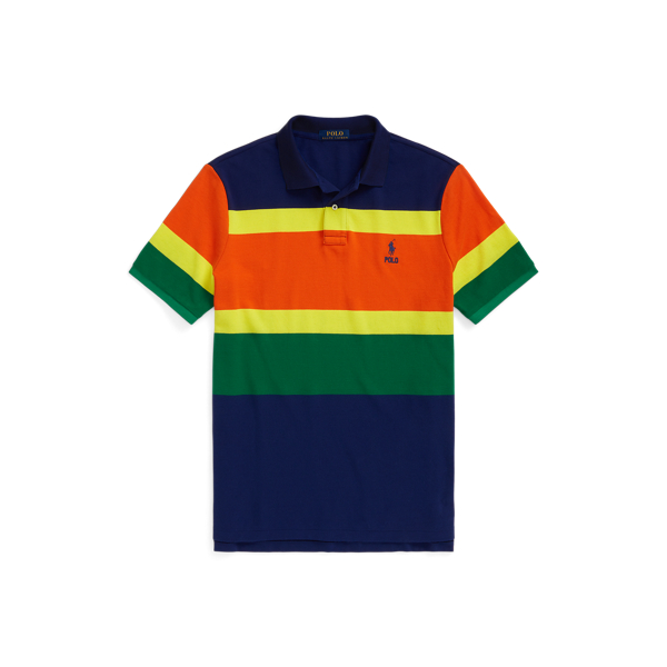 Classic Fit Striped Mesh Polo Shirt
