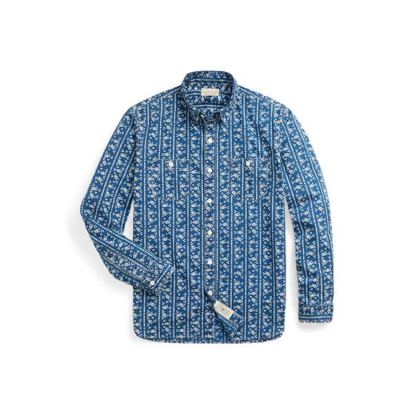 Logo-Print Indigo Woven Workshirt