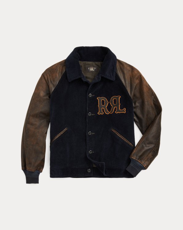 Appliqued Corduroy Leather-Sleeve Jacket