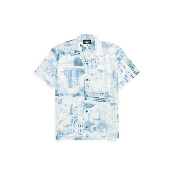 Postcard-Print Linen-Cotton Camp Shirt