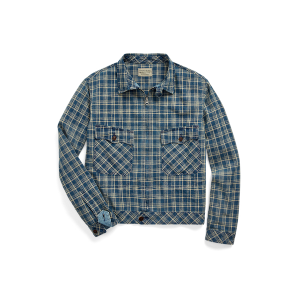Indigo Checked Linen-Cotton Jacket