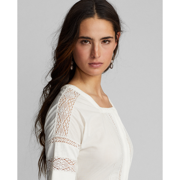 Ralph lauren lace trim jersey dress shop
