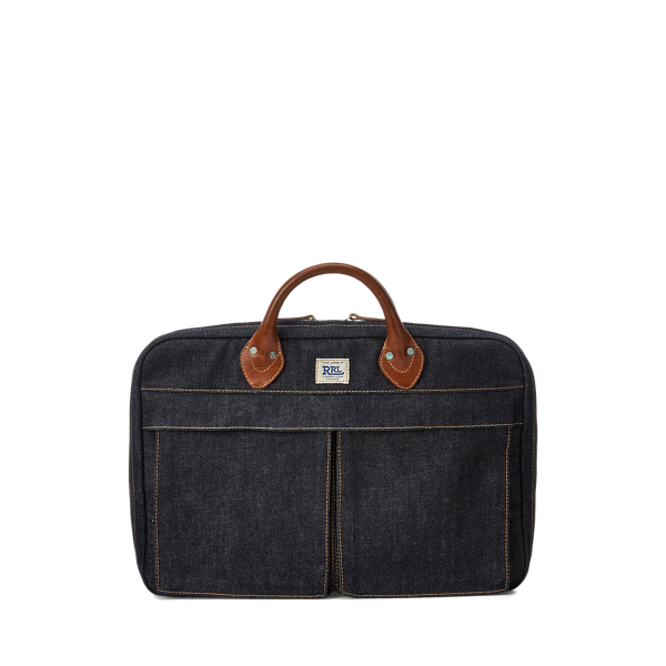 Leather-Trim Denim Briefcase