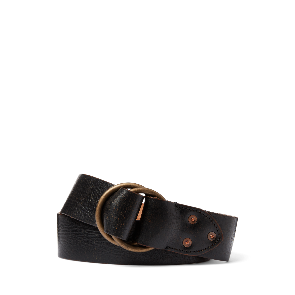 Brass-Toned Circle Buckle Leather Belt