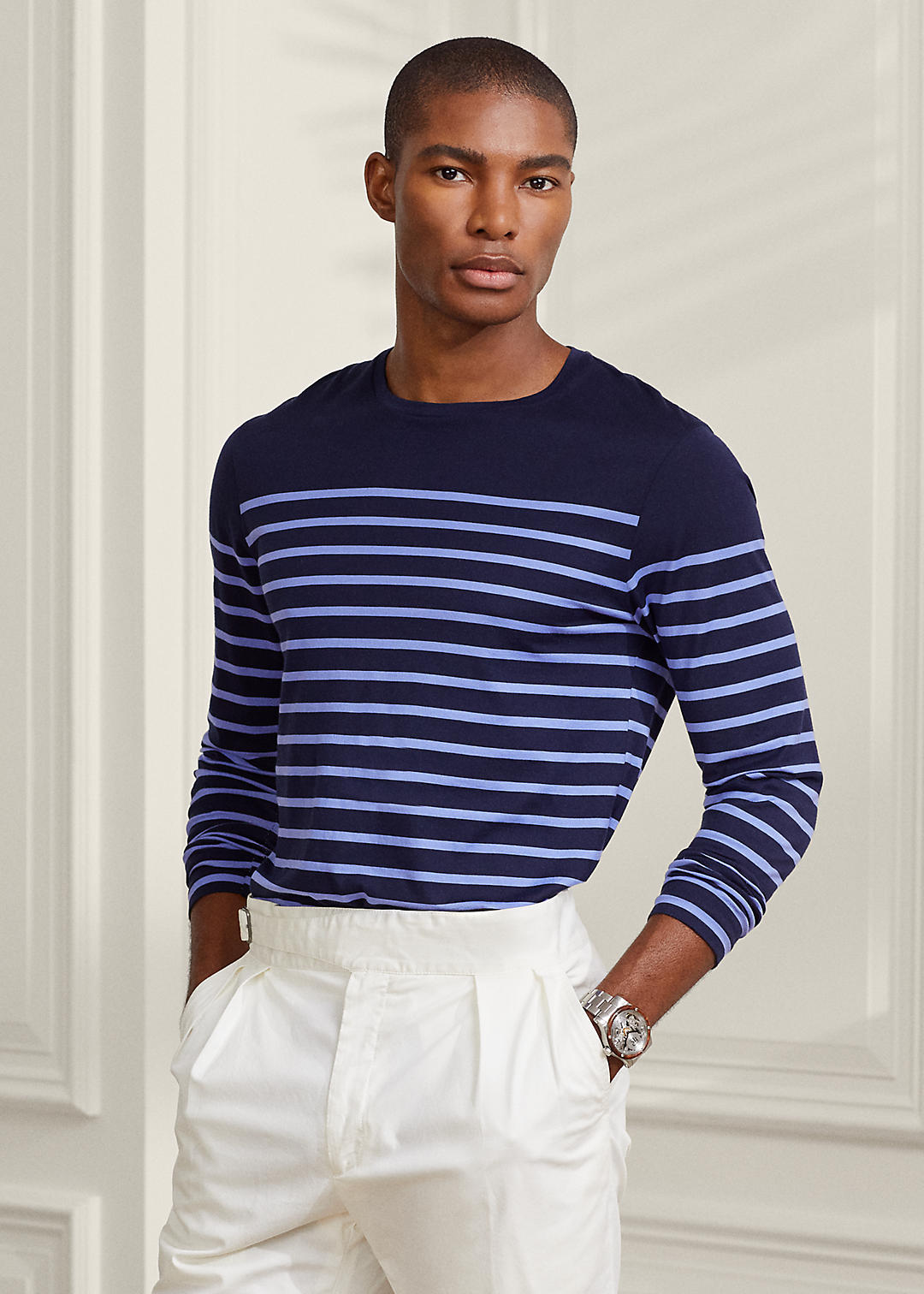 Purple Label Striped Lisle Long-Sleeve T-Shirt 1