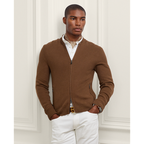Textured Silk-Cotton Full-Zip Jumper