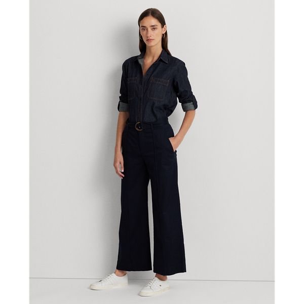Micro-Sanded Twill Belted Wide-Leg Trouser
