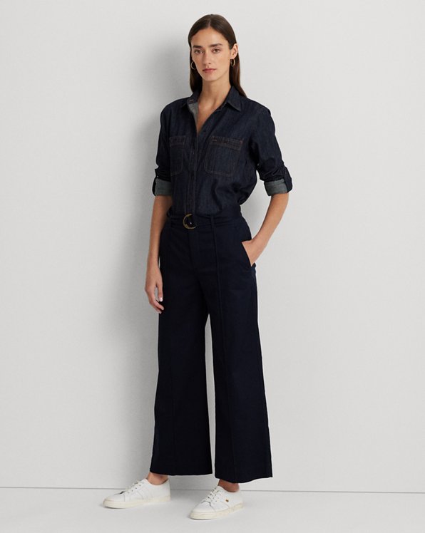 Micro-Sanded Twill Belted Wide-Leg Trouser