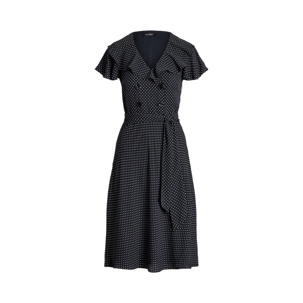 Polka-Dot Georgette Belted Dress