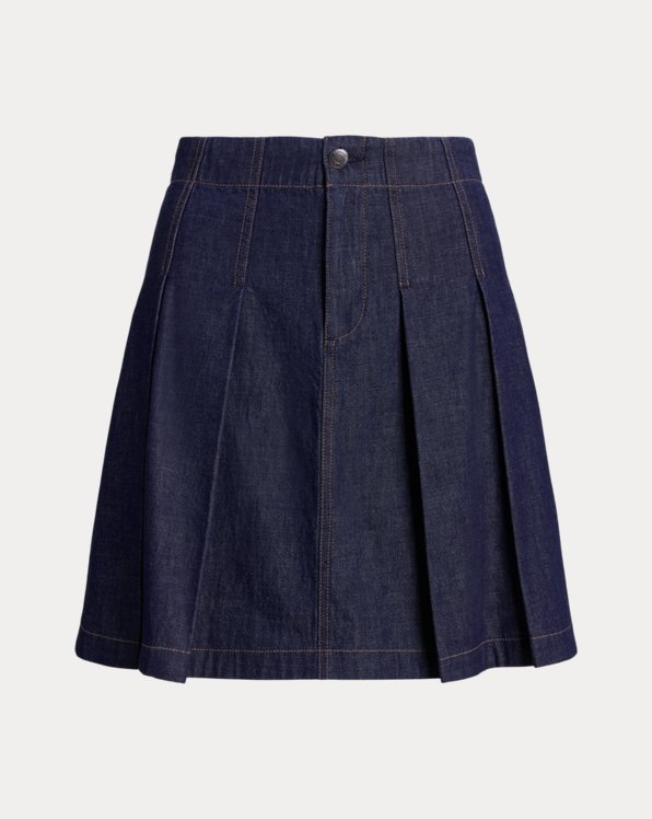 Pleated Denim Miniskirt