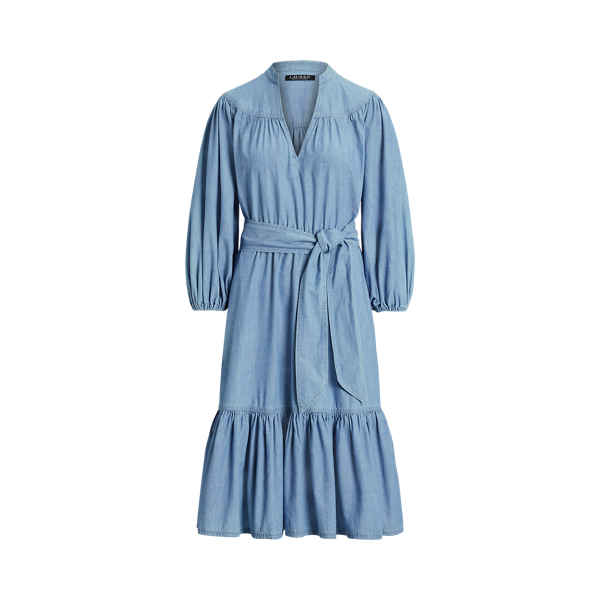 Chambray Blouson-Sleeve Dress