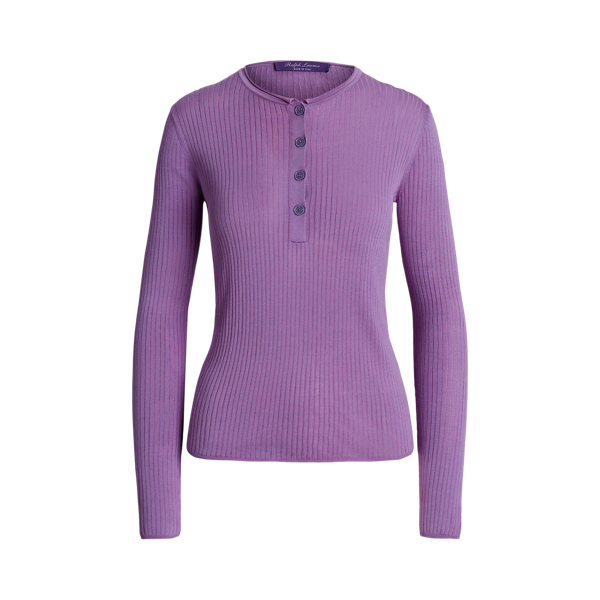 Mulberry Silk Rib-Knit Henley Jumper