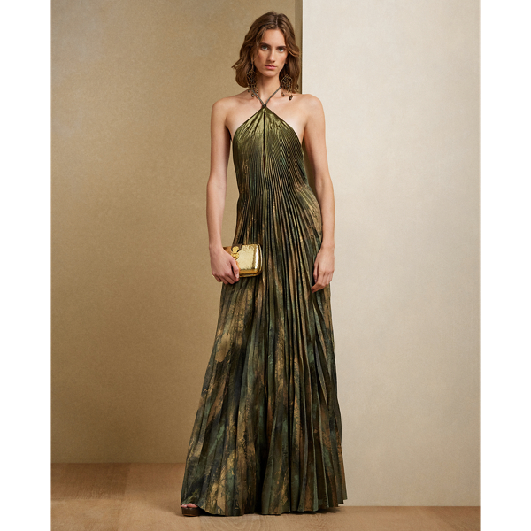 Kellen Pleated Satin Evening Dress Ralph Lauren Collection 1