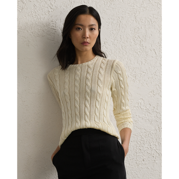 Cable-Knit Silk Crewneck Sweater