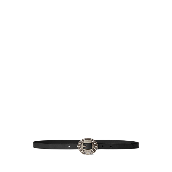 Women's Polo Ralph Lauren Size M Black Leather Belt Solid Brass