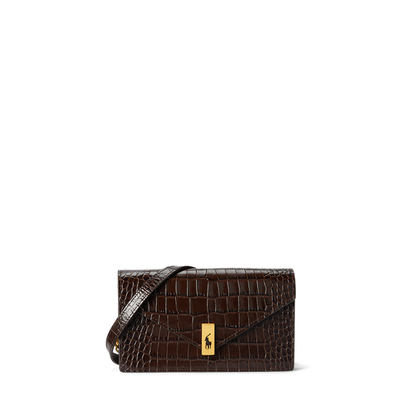 Polo ID Croc-Embossed Chain Wallet &amp; Bag