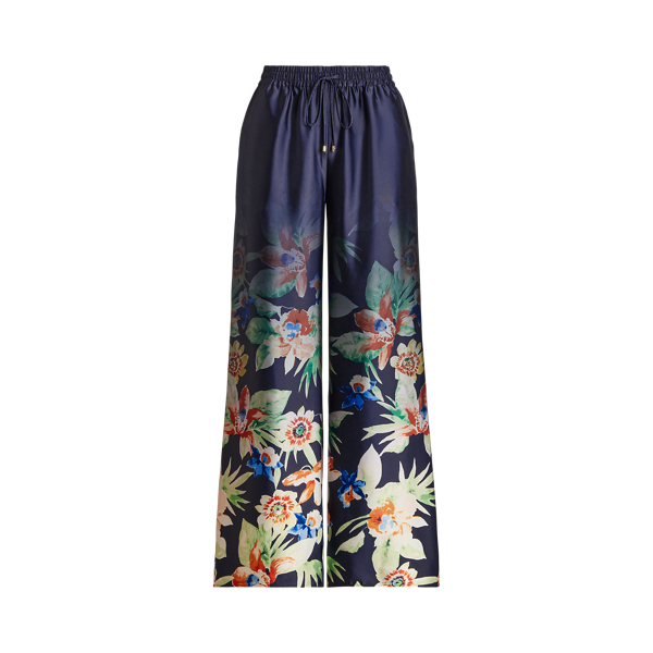 Floral Charmeuse Wide-Leg Pant