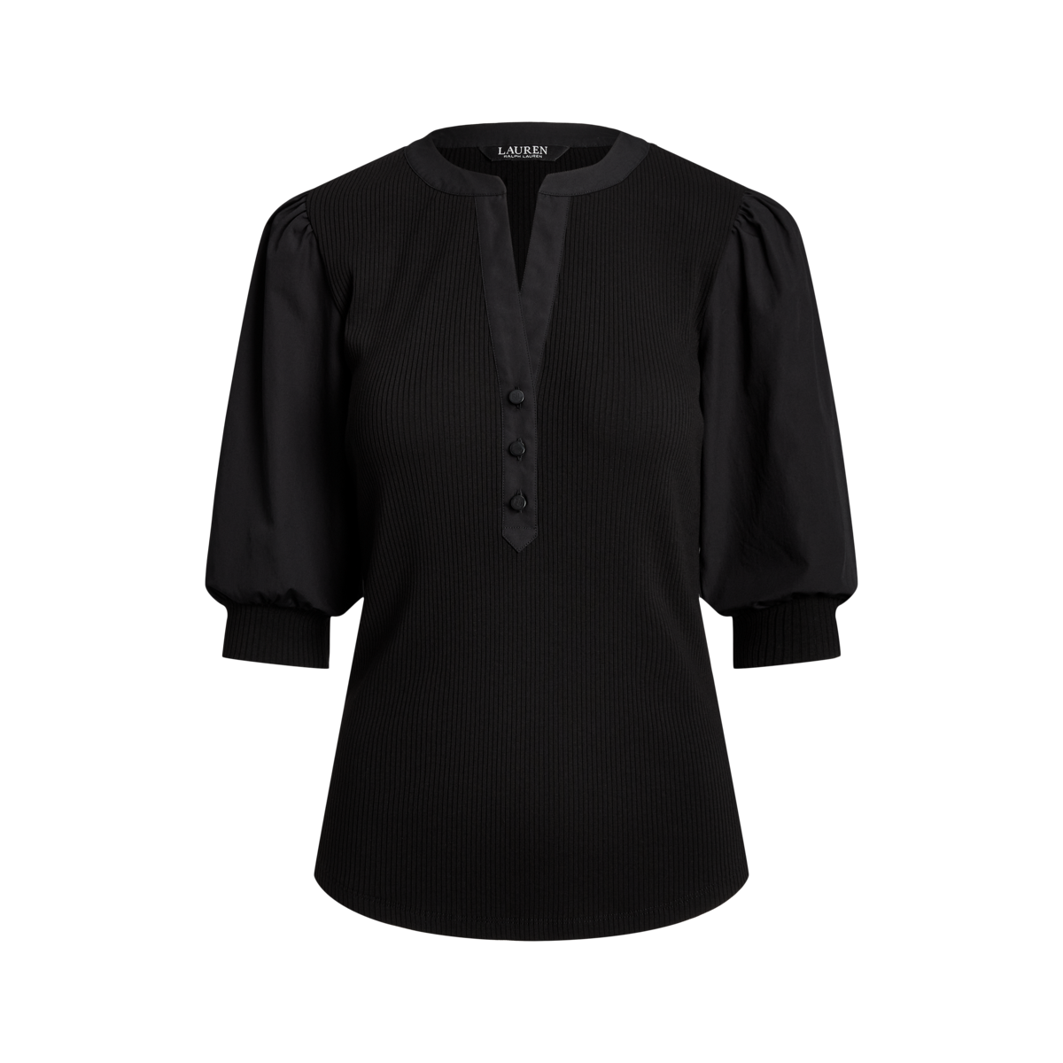 Puff-Sleeve Cotton-Blend Henley Tee | Ralph Lauren