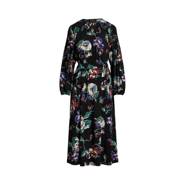 Floral Belted Stretch Jersey Dress