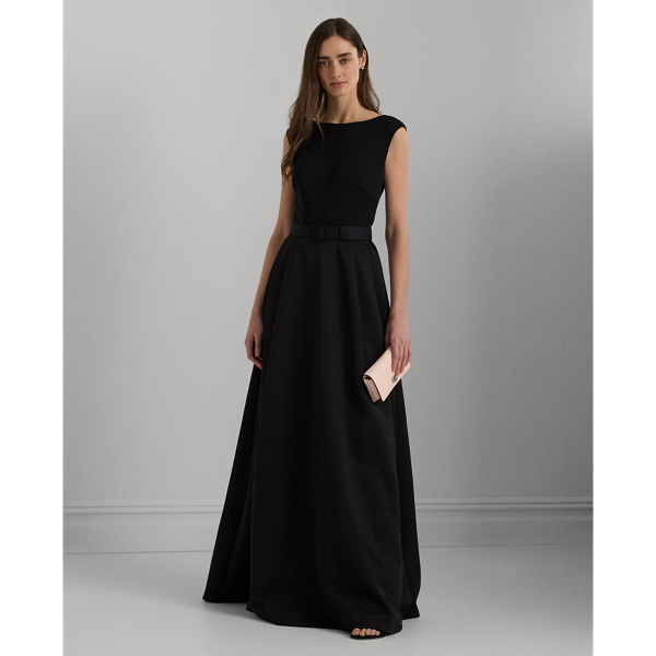 Belted Faille &amp; Jersey Gown Lauren 1