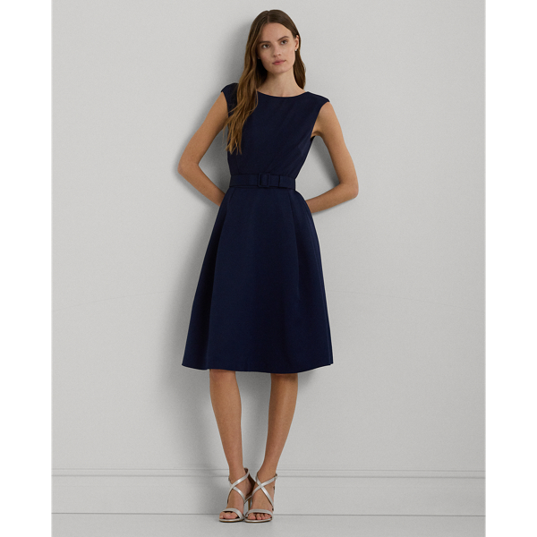Belted Faille &amp; Jersey Cocktail Dress