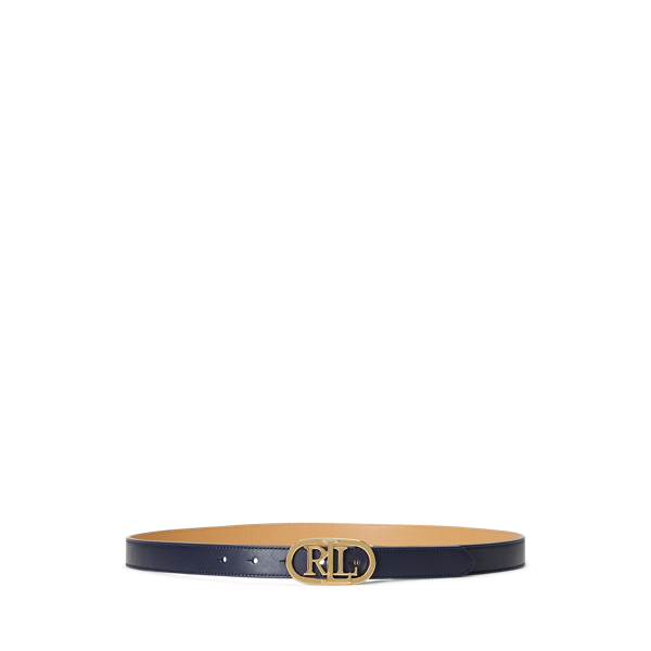 Oval-Logo Reversible Leather Skinny Belt