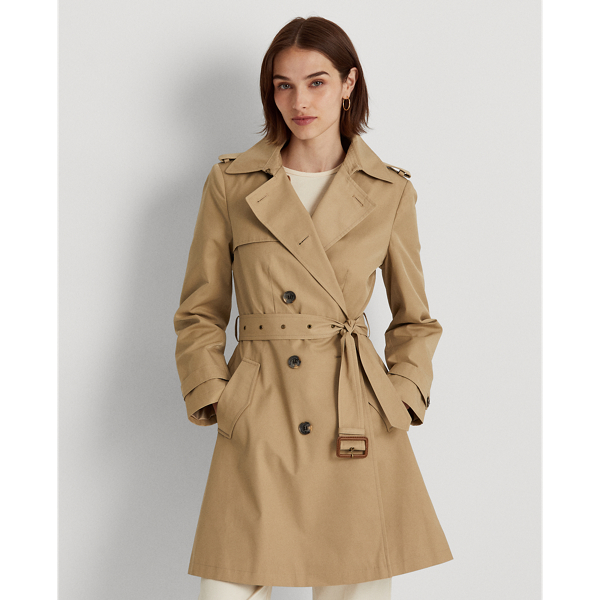 Double-Breasted Cotton-Blend Trench Coat Lauren Petite 1