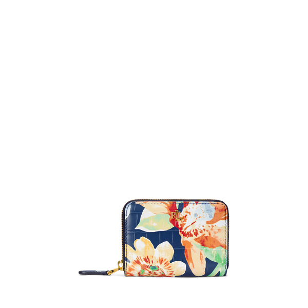 Floral Embossed Leather Zipper Wallet