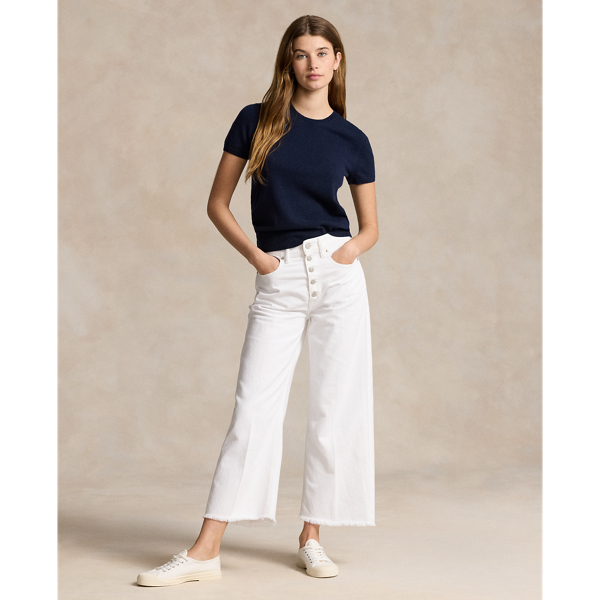 Crop jeans met hoge taille en wijde pijp