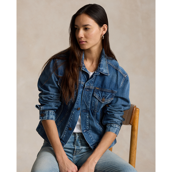Denim graphic trucker best sale jacket