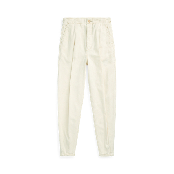 Pleated Cotton Herringbone Trouser