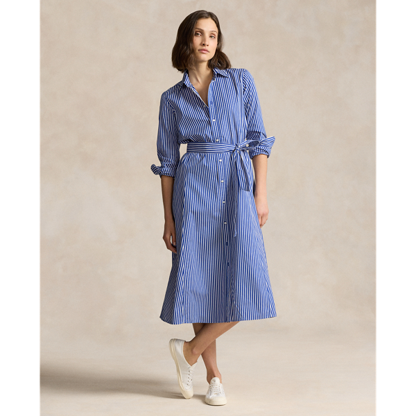 Robe-chemise ceinturée en coton rayé