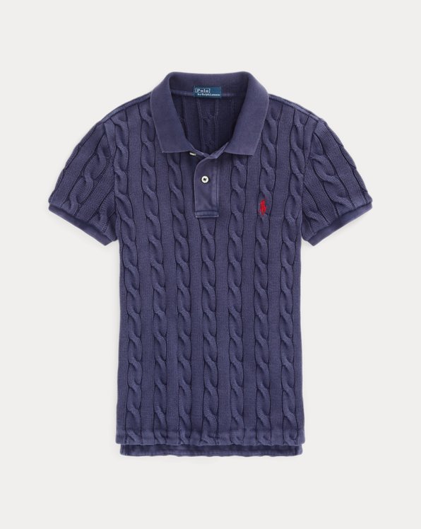 Slim Fit Cable-Knit Polo Shirt