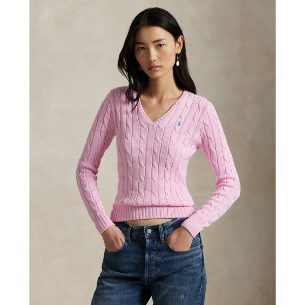 Cable-Knit Cotton V-Neck Jumper