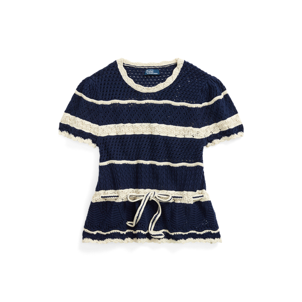Striped Pointelle-Knit Jumper Tee
