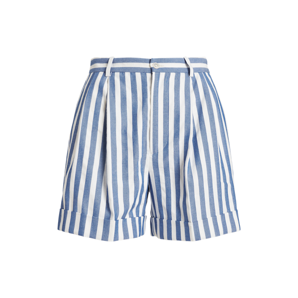 Striped Pleated Linen-Cotton Dobby Short