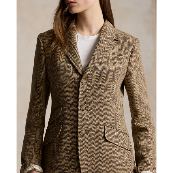 Linen Blend Herringbone Hacking Blazer