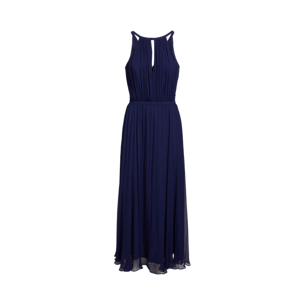 Polo Ralph Lauren Crinkled Georgette Halter Gown
