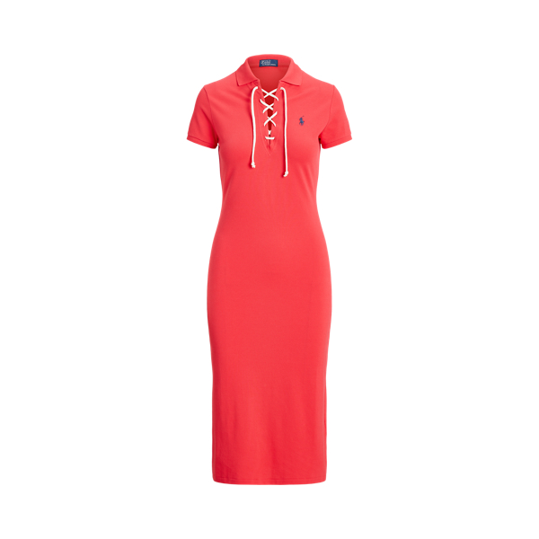 Lace-Up Cotton Pique Polo Dress