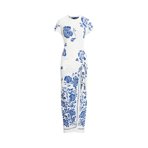 Floral Faux-Wrap Jersey Tee Dress