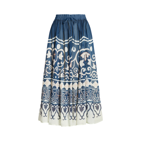 Print Beaded Voile A-Line Skirt