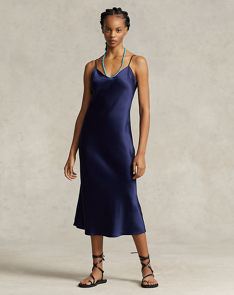 Ralph Lauren Women's Silk Midi Slip Dress - Size 14 in Newport Navy