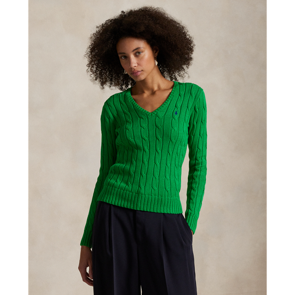 Cable-Knit Cotton V-Neck Jumper