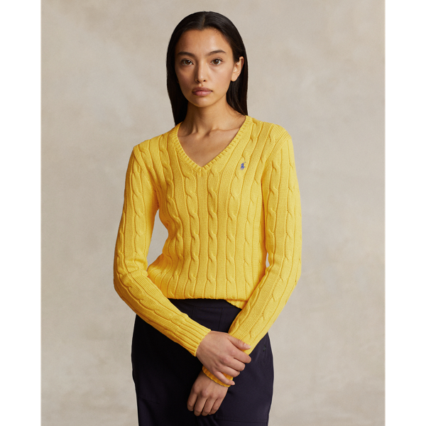 Cable-Knit Cotton V-Neck Jumper