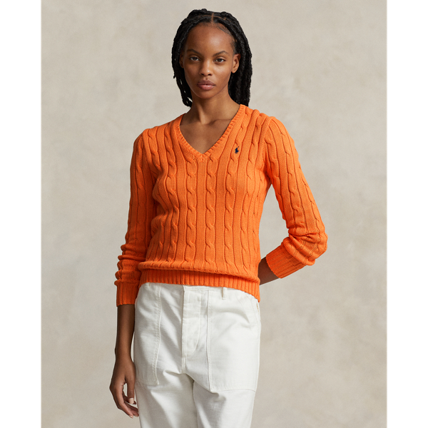 Cable-Knit Cotton V-Neck Jumper