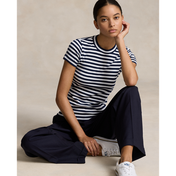Striped Rib-Knit Cotton Crewneck T-Shirt Polo Ralph Lauren 1