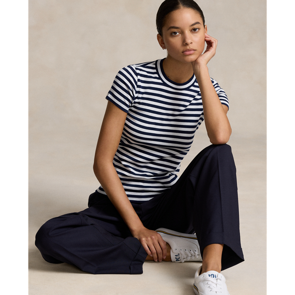 Striped Rib-Knit Cotton Crewneck T-Shirt