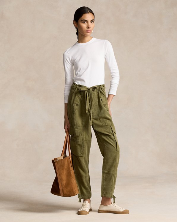 Linen-Blend Twill Cargo Trouser