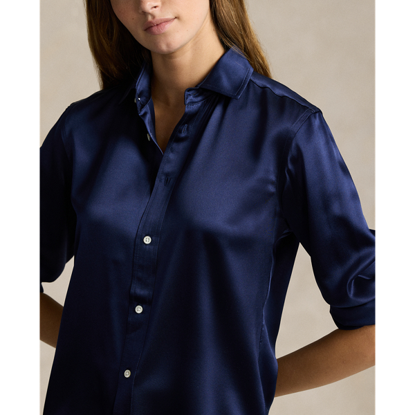 Blue silk hotsell shirt womens